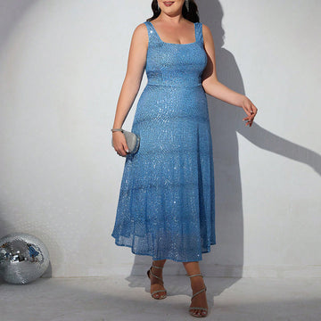 Woochic robe cocktail grande taille à col en U pailletes avec bretelles larges,soirée